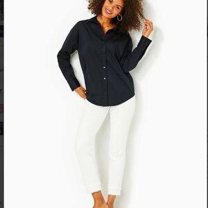 NEW Lilly Pulitzer Stevey Relaxed Button Down Stretch Shirt Onyx Size Small